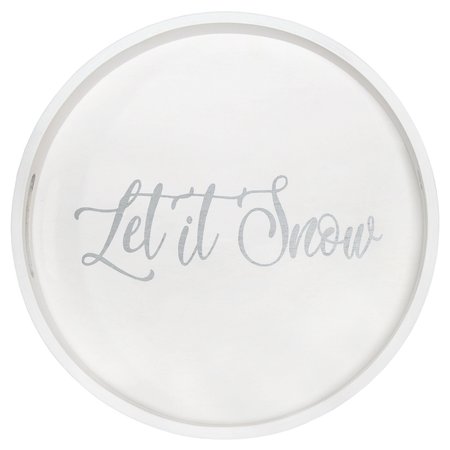ELEGANT DESIGNS "Let it Snow" 13.75" Round Wood Serving Tray with Handles HG2013-WLS